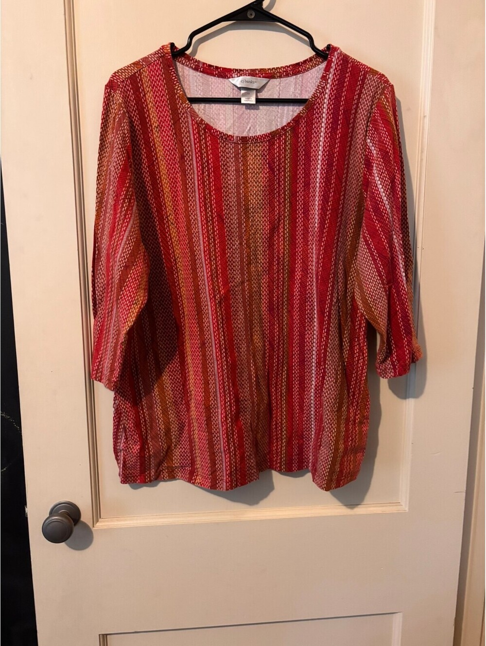 Cj Banks red striped 3/4 sleeve blouse 1X